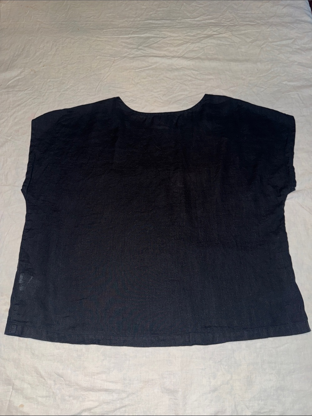 Quince 100% European Linen Short Sleeve Top - Black - Size XL - Picture 2 of 4
